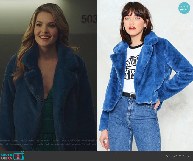 As Fur Usual Faux Fur Cropped Jacket by Nasty Gal worn by Sutton (Meghann Fahy) on The Bold Type