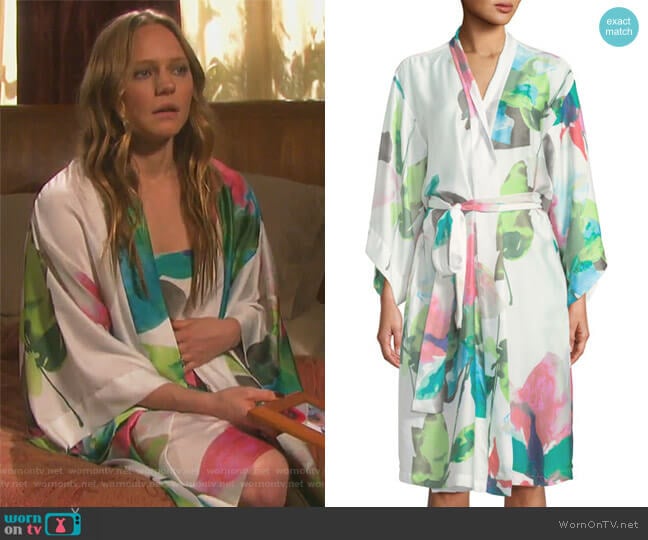 Water Lily Satin Robe by Natori worn by Abigail Deveraux (Kate Mansi) on Days of our Lives