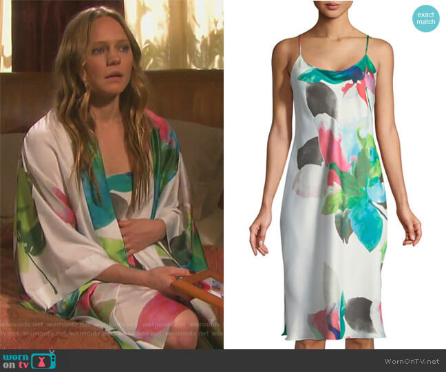 Water Lily-Print Satin Nightgown by Natori worn by Abigail Deveraux (Kate Mansi) on Days of our Lives