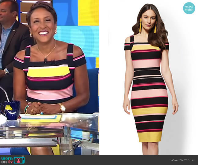 WornOnTV: Robin’s striped cold-shoulder dress on Good Morning America ...