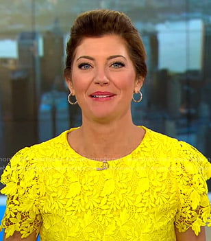 Norah's yellow floral lace top on CBS This Morning
