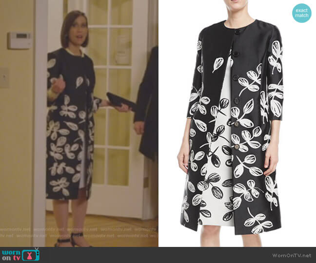 Fern-Embroidered Sateen Coat by Oscar de la Renta worn by Diana Trout (Miriam Shor) on Younger