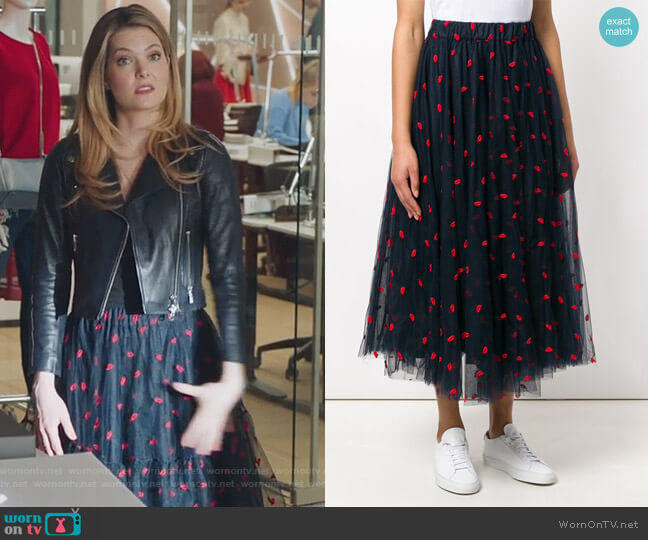 Lip Embroidered Tulle Skirt by PAROSH worn by Sutton (Meghann Fahy) on The Bold Type