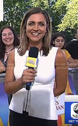 Paula’s white zip front peplum top on Good Morning America