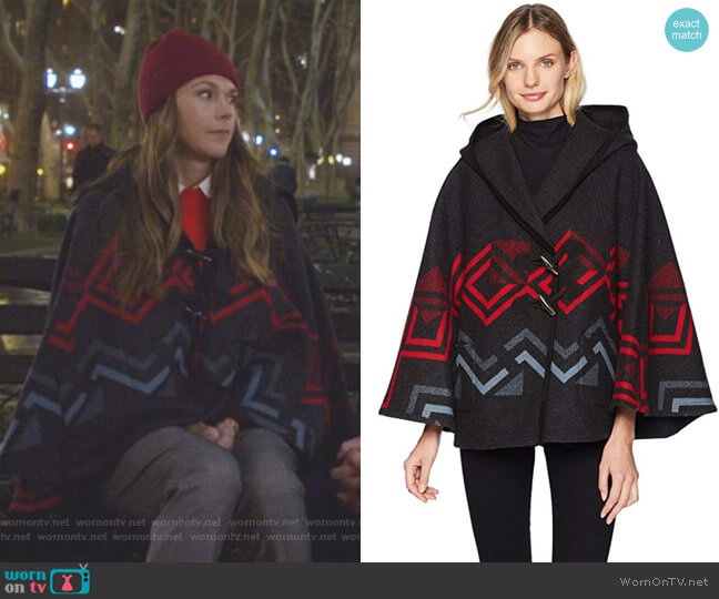 Wool Hooded Shawl Collar Cape by Pendleton worn by Liza Miller (Sutton Foster) on Younger