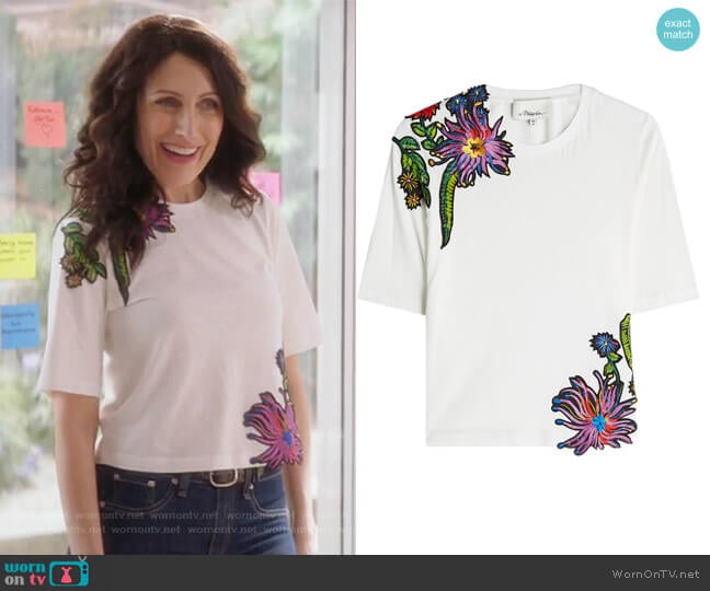 Embroidered Cotton T-Shirt by Phillip Lim 3.1 worn by Abby McCarthy (Lisa Edelstein) on Girlfriends Guide to Divorce