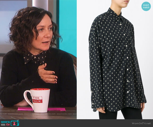 Allover Skull Print Shirt by R13 worn by Sara Gilbert on The Talk