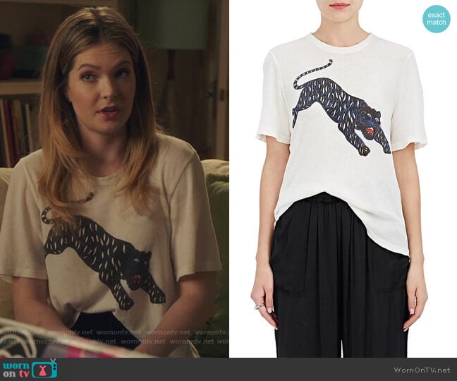 Tiger-Print Cotton T-Shirt by Raquel Allegra worn by Sutton (Meghann Fahy) on The Bold Type