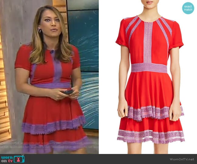 Raglia Tiered Lace-Inset Dress by Maje worn by Ginger Zee on Good Morning America