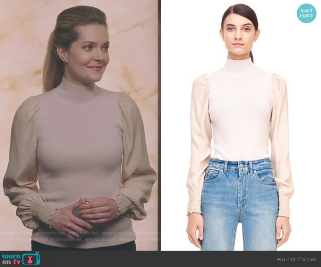 Merino & Charmeuse Turtleneck Pullover by Rebecca Taylor  worn by Sutton (Meghann Fahy) on The Bold Type