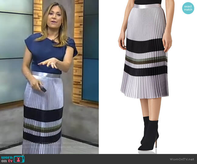 Sophia Metallic Pleated Midi Skirt by Reiss worn by Ginger Zee on Good Morning America