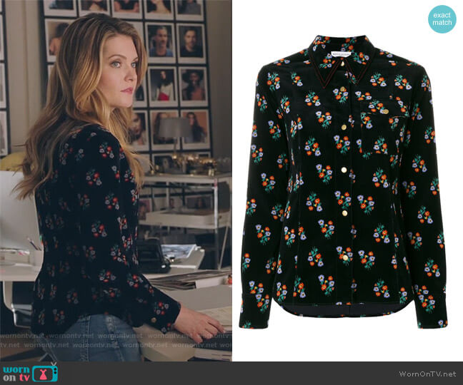 Velvet Floral Print Shirt by Sonia Rykiel worn by Sutton (Meghann Fahy) on The Bold Type