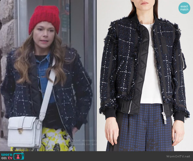 Tweed bomber jacket by Sacai worn by Liza Miller (Sutton Foster) on Younger