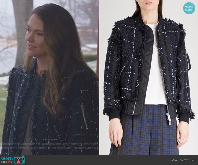 Tweed bomber jacket by Sacai worn by Liza Miller (Sutton Foster) on Younger