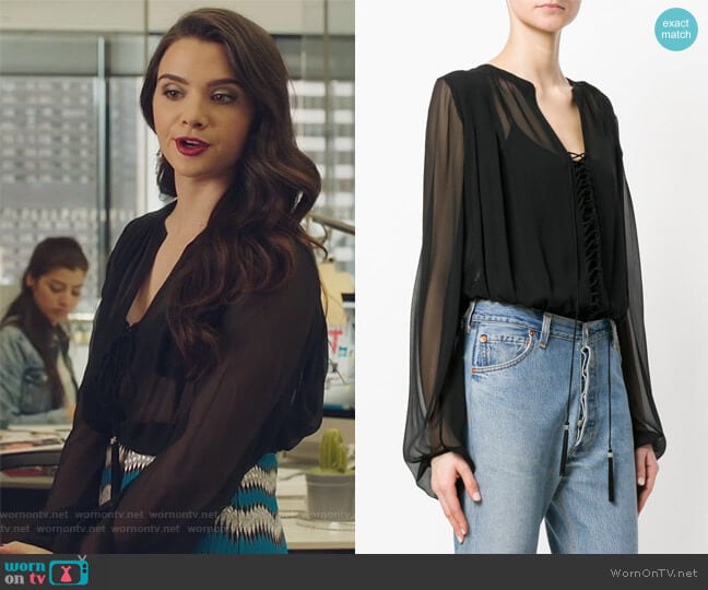 Lace-up Blouse by Saint Laurent worn by Jane Sloan (Katie Stevens) on The Bold Type
