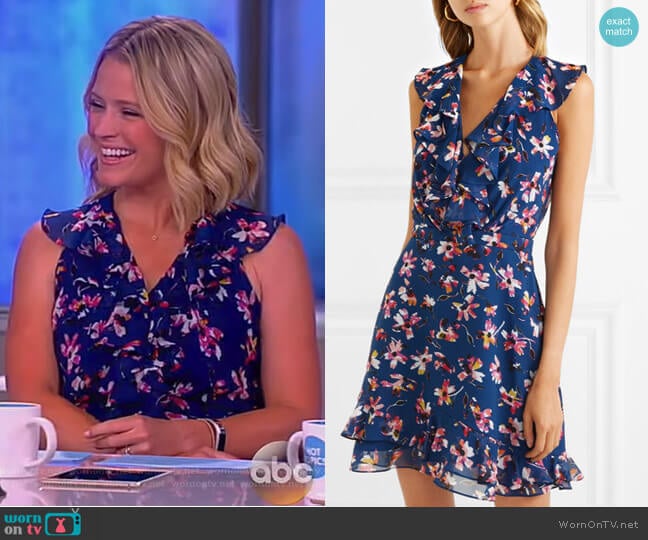 Cece ruffled floral-print silk-chiffon mini dress by Saloni worn by Sara Haines on The View