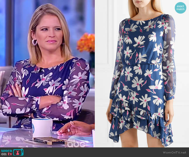 Felicia ruffled fil coupé silk-blend chiffon mini dress by Saloni worn by Sara Haines on The View