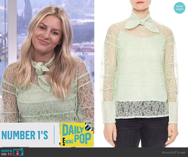 WornOnTV: Morgan’s green tie neck lace top on E! News Daily Pop ...