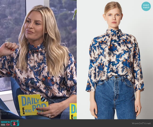 Long Sleeved Printed Top by Sandro worn by Morgan Stewart on E! News