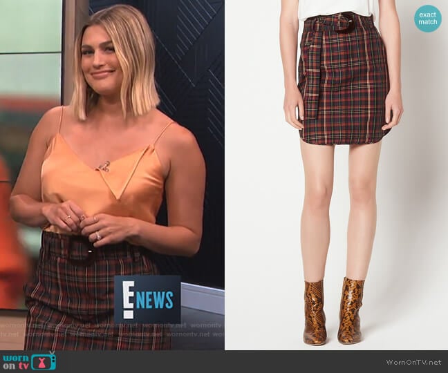 Short Checked Skirt with Belt by Sandro worn by Carissa Loethen Culiner on E! News