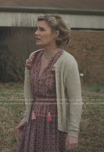 Scarlett’s pink printed dress with tassels on Nashville