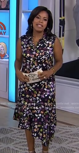 Sheinelle’s black floral asymmetric dress on Today