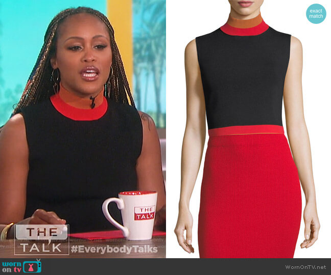 Sleeveless Cropped Turtleneck Rib-Knit Top by Solace London worn by Eve on The Talk