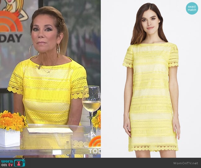 Short-Sleeve Lace Shift Dress by Tahari ASL worn by Kathie Lee Gifford on Today