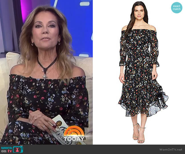 Floral Off the Shoulder Midi Shift Dress by Tahari ASL worn by Kathie Lee Gifford on Today