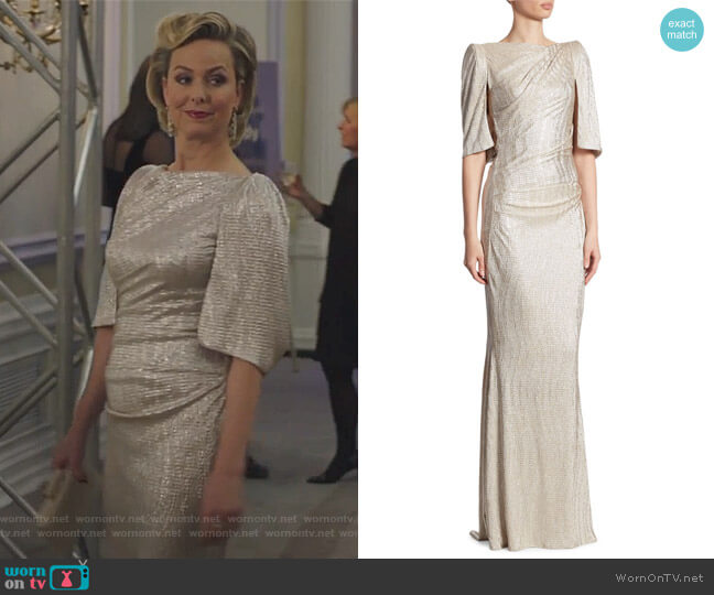 Metallic Stretch Cloque Gown by Talbot Runhof worn by Jacqueline (Melora Hardin) on The Bold Type