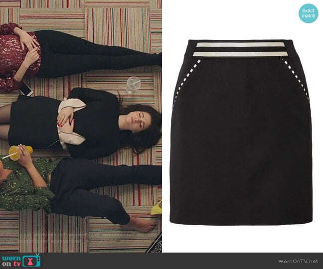 Striped grain de poudre wool mini skirt by Tomas Maier worn by Jane Sloan (Katie Stevens) on The Bold Type