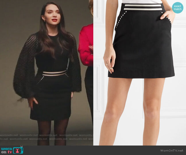 Striped grain de poudre wool mini skirt by Tomas Maier worn by Jane Sloan (Katie Stevens) on The Bold Type