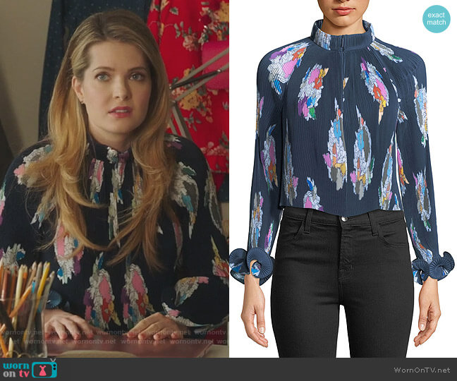 Graphic-Print Pleated Crop Top by Tibi worn by Sutton (Meghann Fahy) on The Bold Type