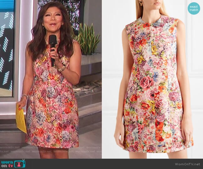 Floral-print wool and silk-blend crepe mini dress by Valentino worn by Julie Chen on The Talk