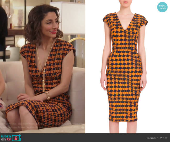 Cap-Sleeve Geometric-Print Dress by Victoria Beckham worn by Delia (Necar Zadegan) on Girlfriends Guide to Divorce