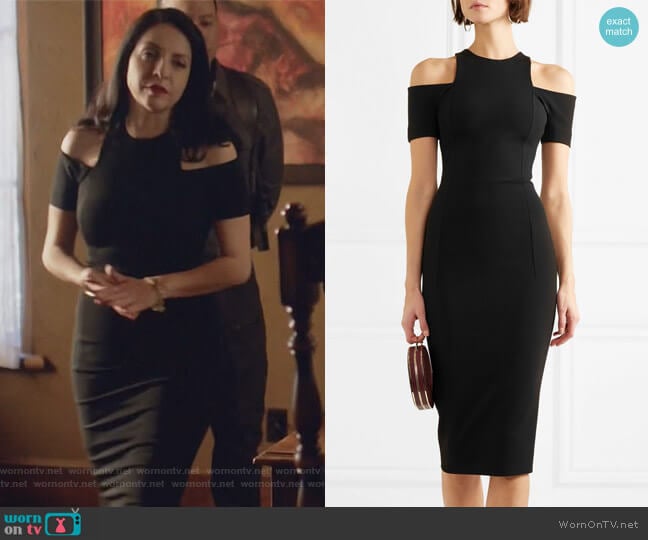 Cold-shoulder jersey dress by Victoria Beckham worn by Camila Vargas (Veronica Falcón) on Queen of the South