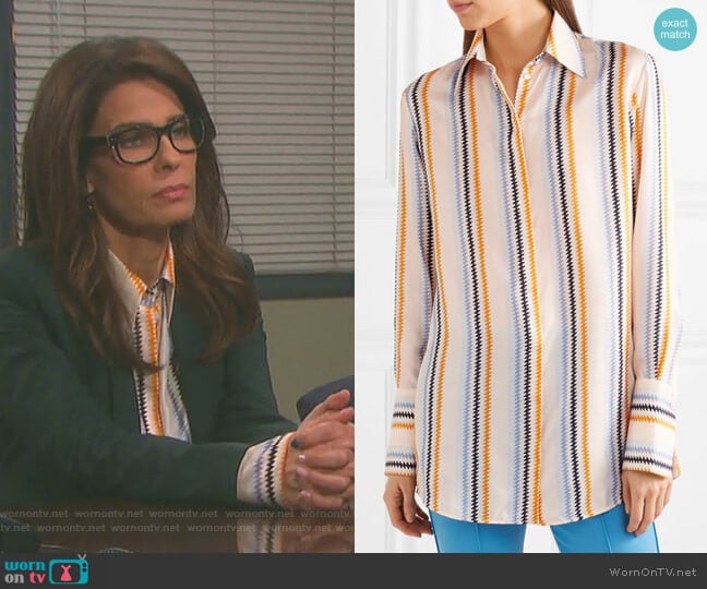 Striped Silk-Satin Shirt by Victoria Victoria Beckham worn by Hope Williams (Kristian Alfonso) on Days of our Lives