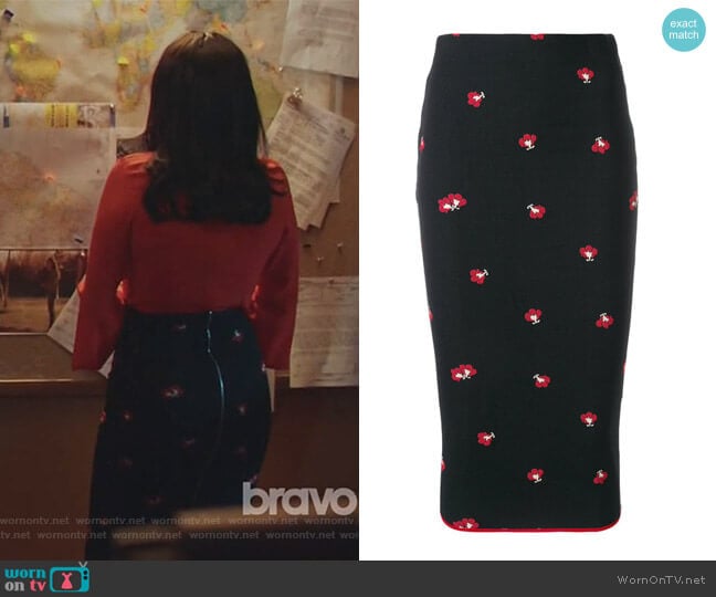 Floral Pencil Skirt by Victoria Beckham worn by Camila Vargas (Veronica Falcón) on Queen of the South