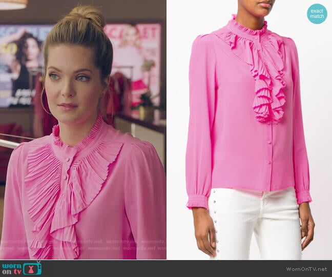 Tacco ruffle trim shirt by Zadig & Voltaire worn by Sutton (Meghann Fahy) on The Bold Type