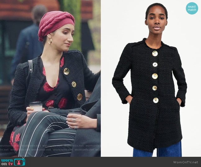 Tweed Coat with Buttons by Zara worn by Adena El-Amin (Nikohl Boosheri) on The Bold Type