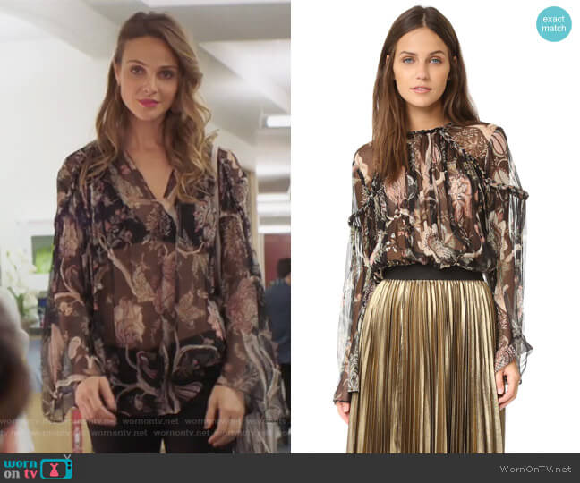 WornOnTV: Phoebe’s black floral sheer blouse on Girlfriends Guide to