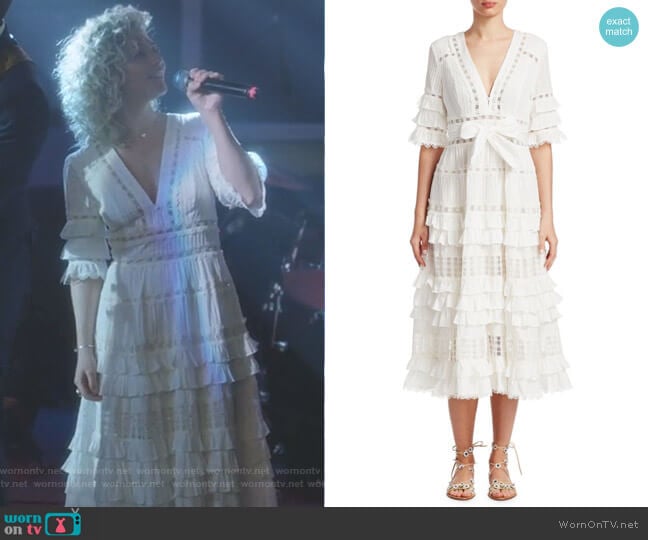 Corsair Ruffle Midi Dress by Zimmermann worn by Scarlett O'Connor (Clare Bowen) on Nashville