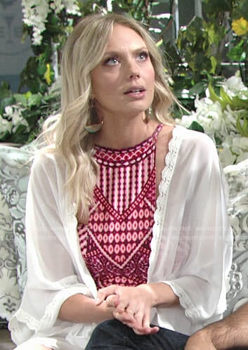 Abby’s red printed swimsuit on The Young and the Restless