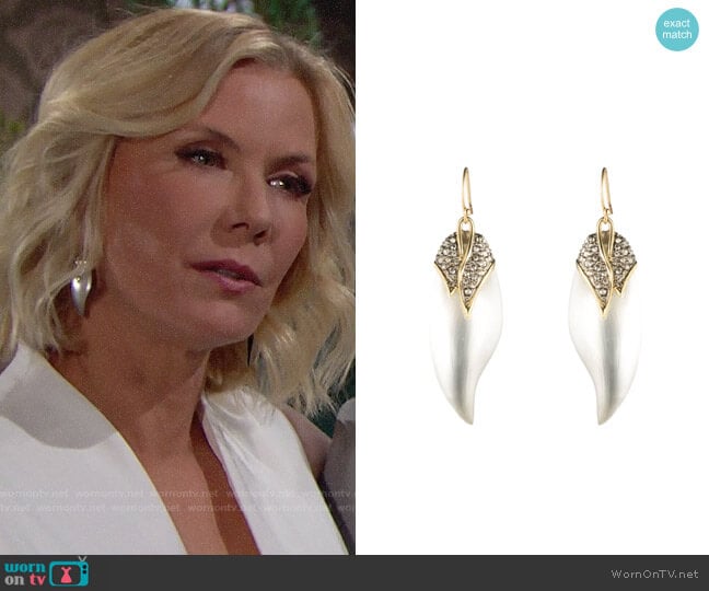 Alexis Bittar Crystal Encrusted Capped Feather Earring worn by Brooke Logan (Katherine Kelly Lang) on The Bold and the Beautiful