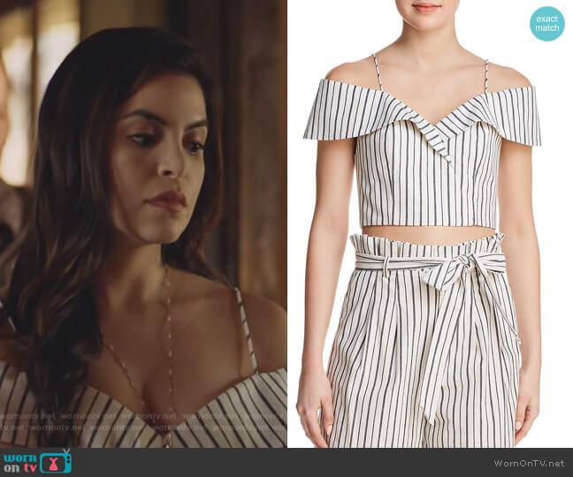 Haydee Cold-Shoulder Striped Cropped Top by Alice + Olivia worn by Isabela Vargas (Idalia Valles) on Queen of the South