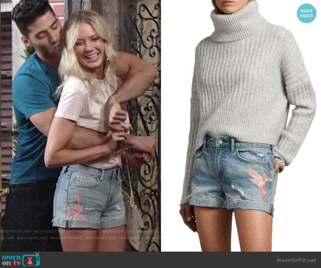 All Saints Birds Pam Embroidered Denim Shorts worn by Abby Newman (Melissa Ordway) on The Young and the Restless