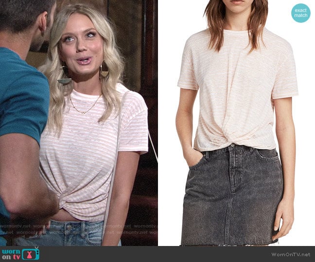 All Saints Carme Twist-Front Striped Tee worn by Abby Newman (Melissa Ordway) on The Young and the Restless