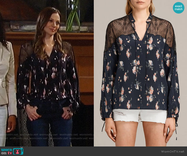 All Saints Laya Meadow Silk Top worn by Kim Nero (Tamara Braun) on General Hospital