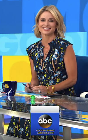 Amy’s black floral pleated dress on Good Morning America
