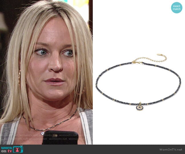 Aqua Sterling Silver Pendant Choker Necklace worn by Sharon Newman (Sharon Case) on The Young and the Restless